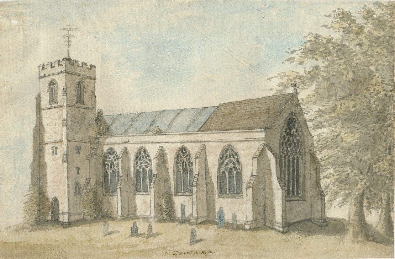 Drayton Bassett Church: vandfarvemaleri, nd[1762-1802] af Stebbing Shaw