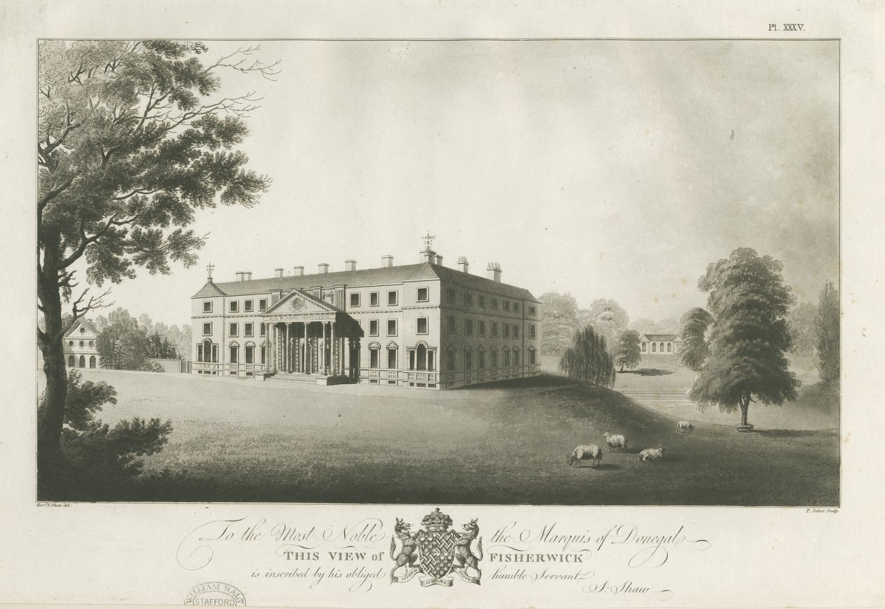 Fisherwick Hall: akvatintegravering, nd [c 1797] (tryk) af Stebbing Shaw