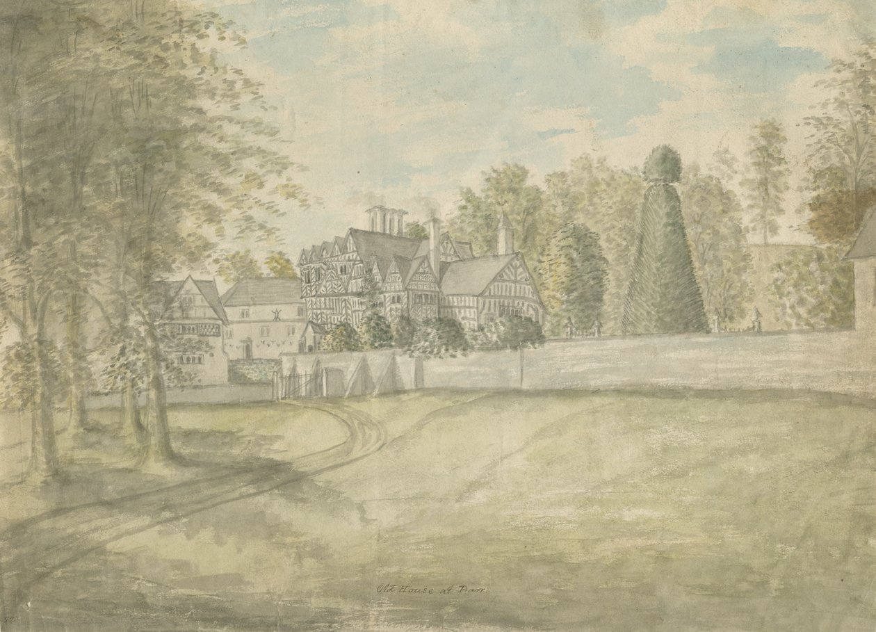 Great Barr Village - Old Tudor House: vandfarvemaleri, nd [1762-1802] af Stebbing Shaw