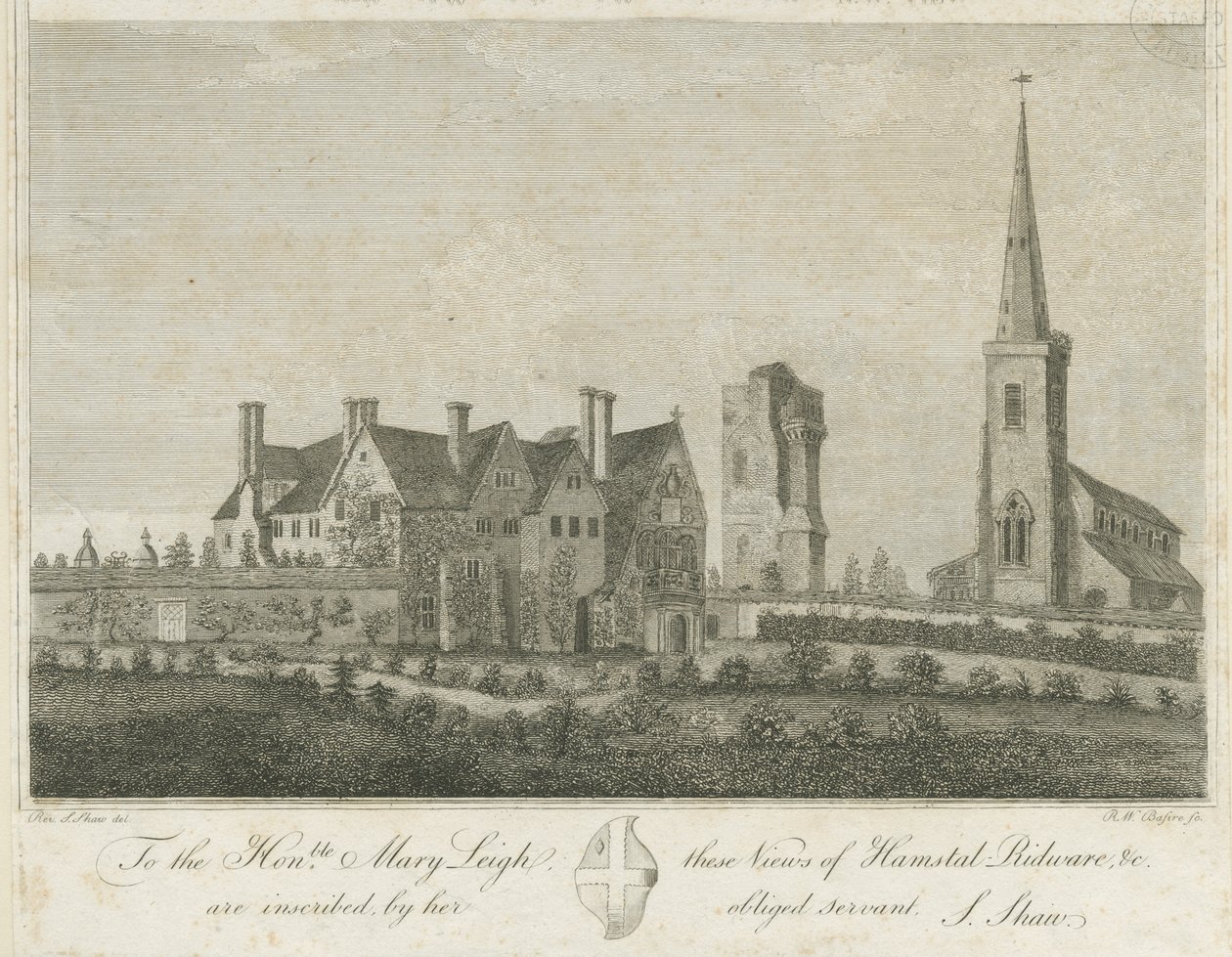 Hamstall Ridware - Kirke og Herregård: gravering, nd [1762-1802] af Stebbing Shaw