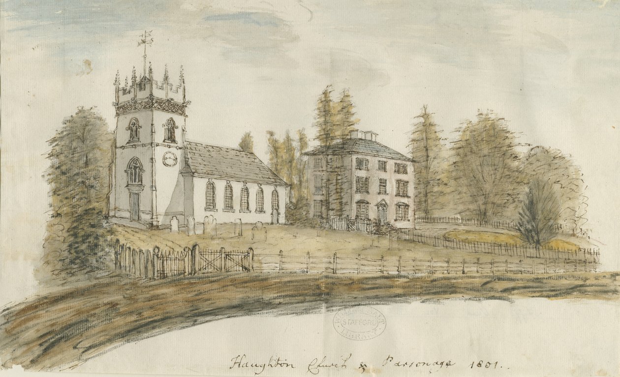 Haughton Church: vandfarvemaleri, 1801 af Stebbing Shaw