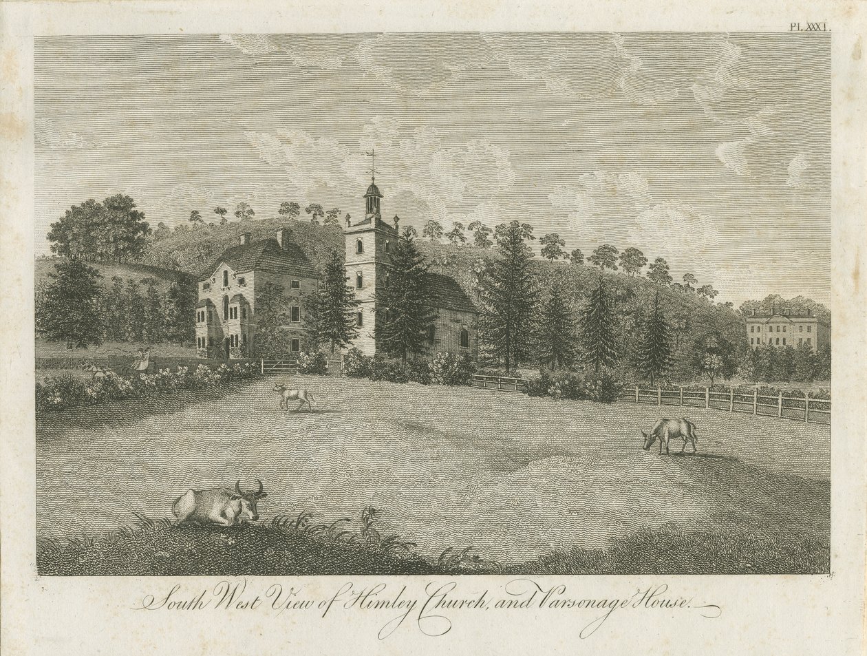 Himley kirke og præstegård: gravering, nd [1762-1798] (tryk) af Stebbing Shaw