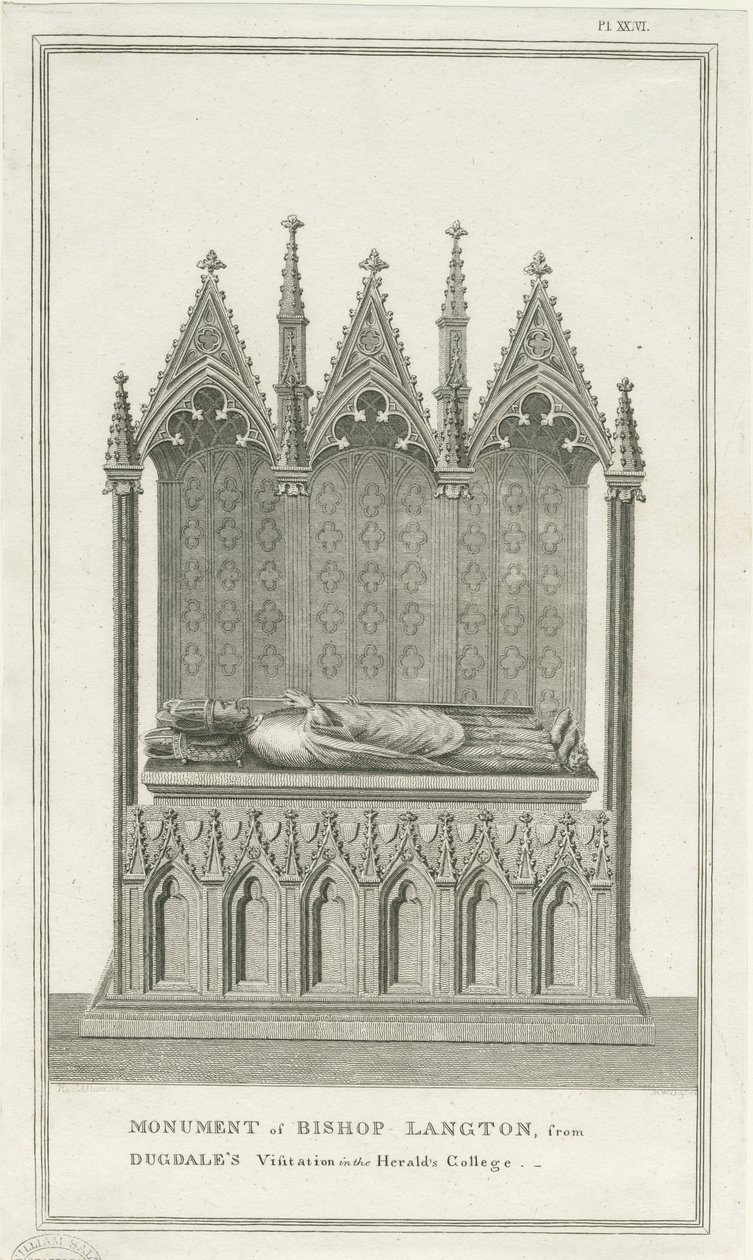 Lichfield Cathedral - Monument til biskop Langton: gravering, nd [1762-1798] (tryk) af Stebbing Shaw