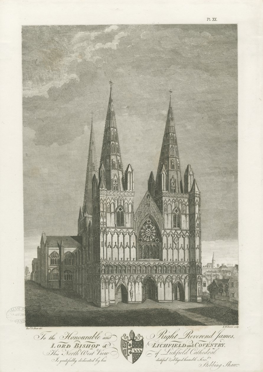 Lichfield Cathedral - West Front: gravering, nd [1762-1802] (tryk) af Stebbing Shaw