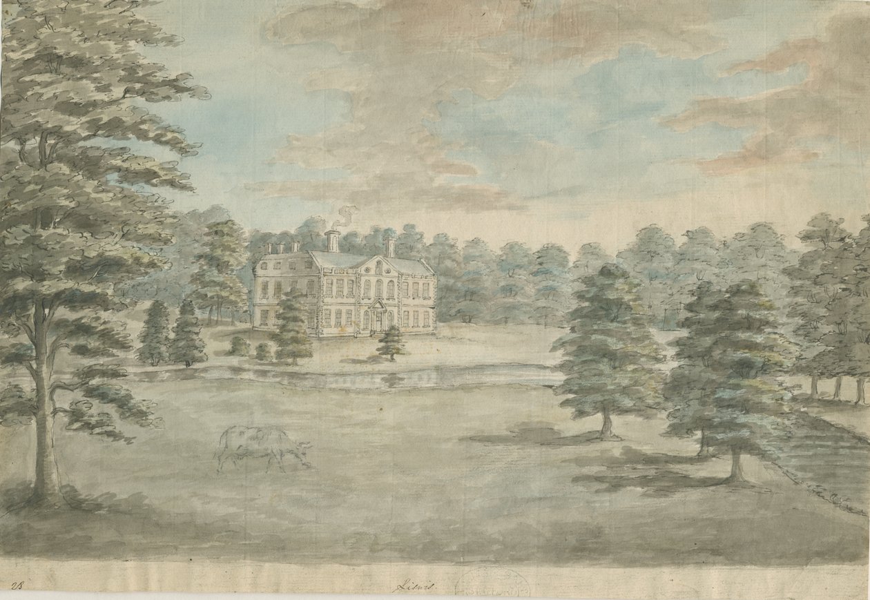 Lysways Hall: vandfarvemaleri, nd [1762-1802] af Stebbing Shaw