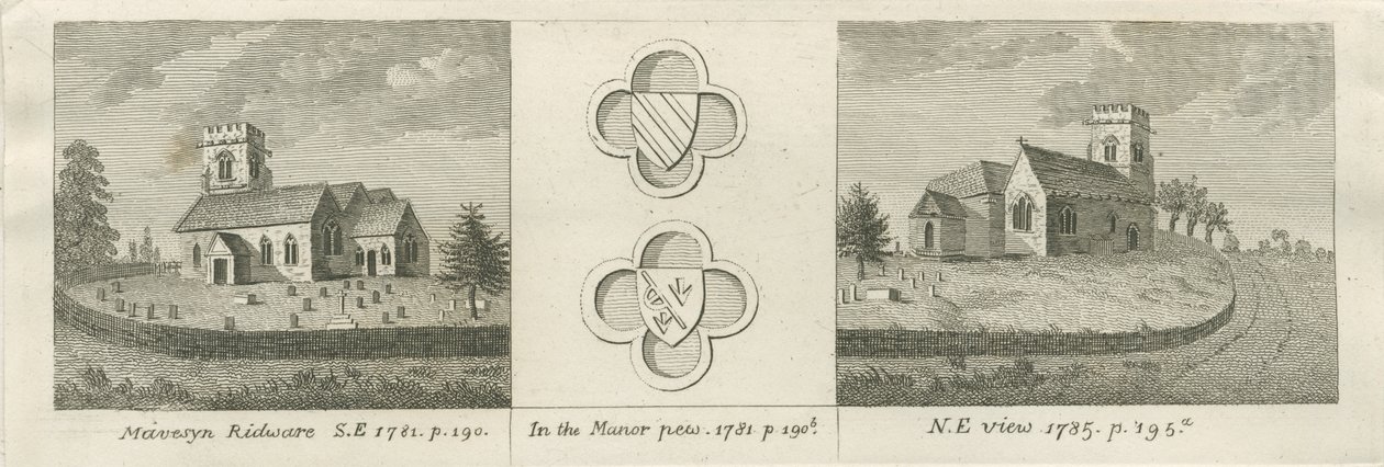 Mavesyn Ridware Church: gravering, 1781 af Stebbing Shaw