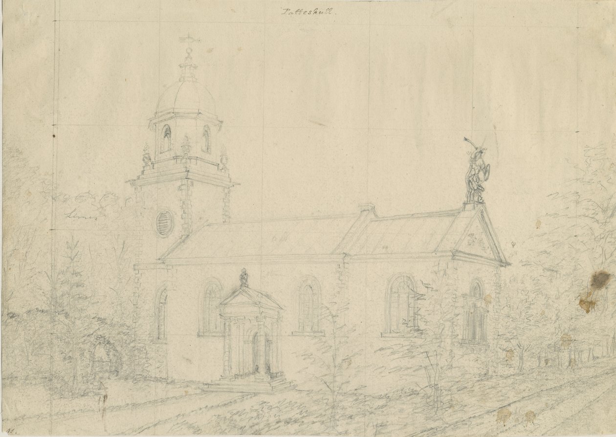 Patshull Church: blyantstegning, nd [1762-1802] af Stebbing Shaw