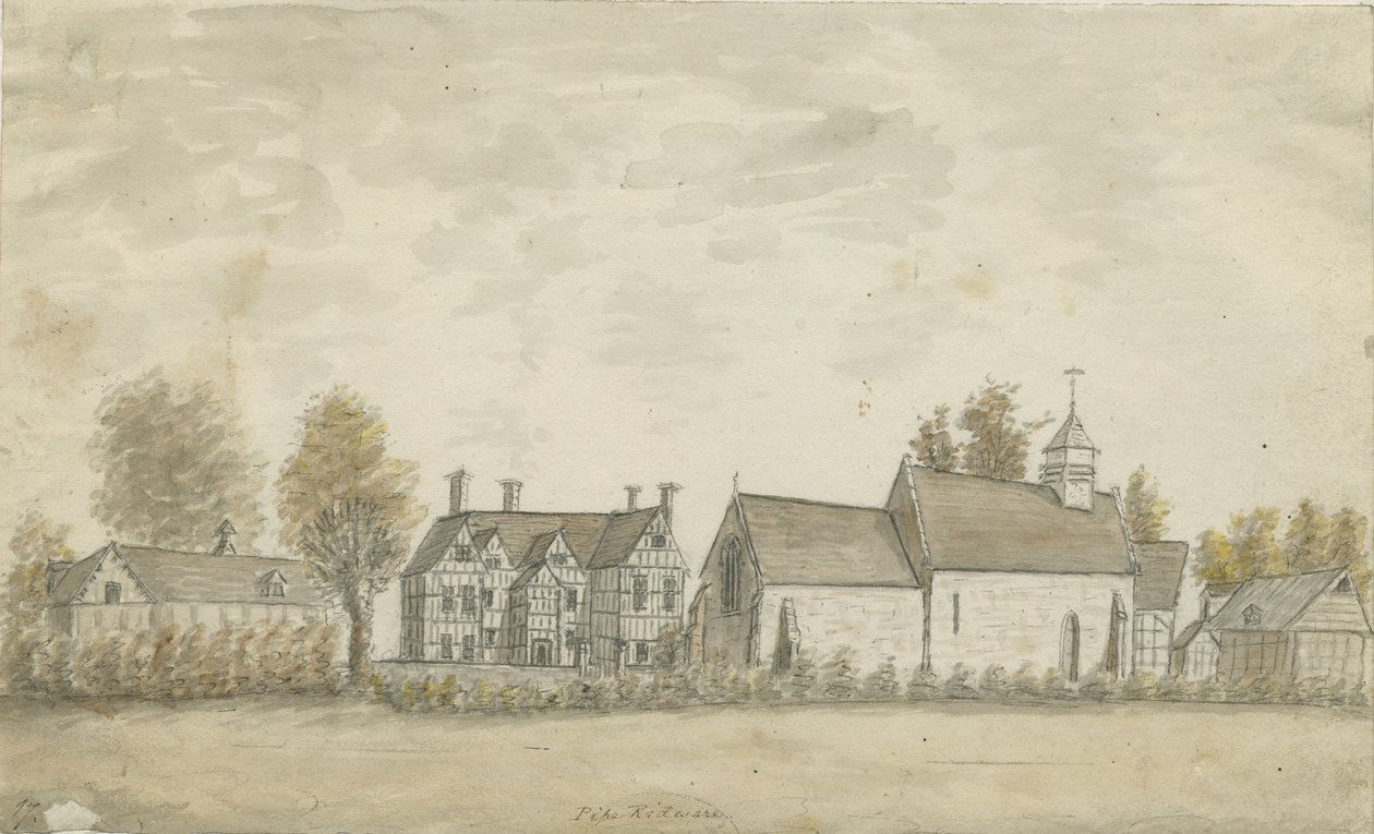 Pipe Ridware Church and Manor House: water color painting, nd [1762-1798] dani af Stebbing Shaw