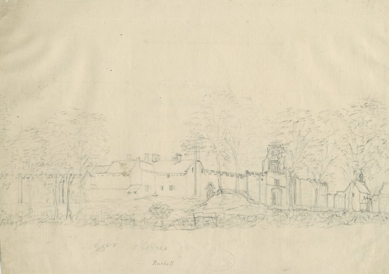 Rushall Castle/Hall: blyantstegning, nd [1762-1802] (tegning) af Stebbing Shaw
