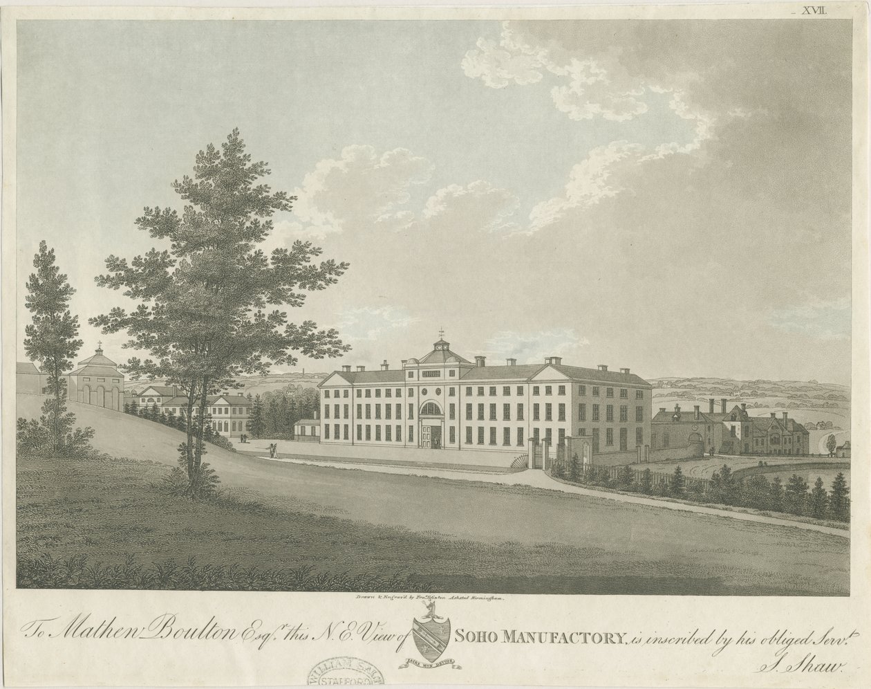 Soho Manufactory: farvet akvatintegravering, nd [c 1798] (tryk) af Stebbing Shaw