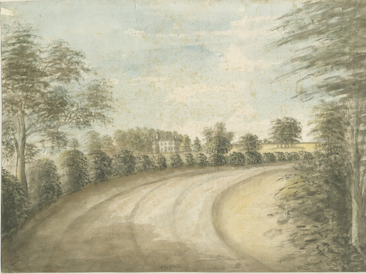 Statfold Hall: akvarelmaleri, nd [1762-1802] af Stebbing Shaw