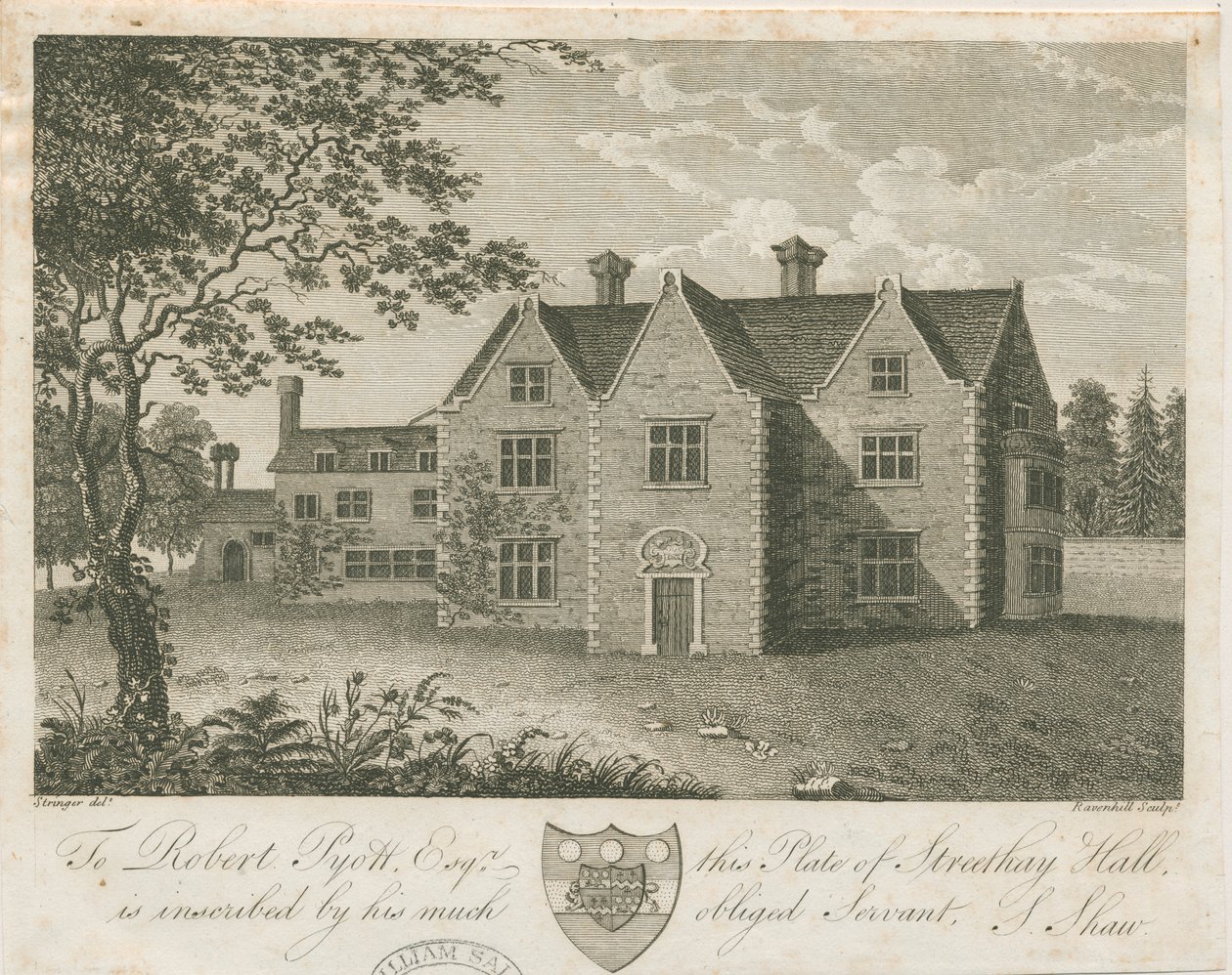 Streethay Hall: gravering og [slutningen af det 18. århundrede] (tryk) af Stebbing Shaw