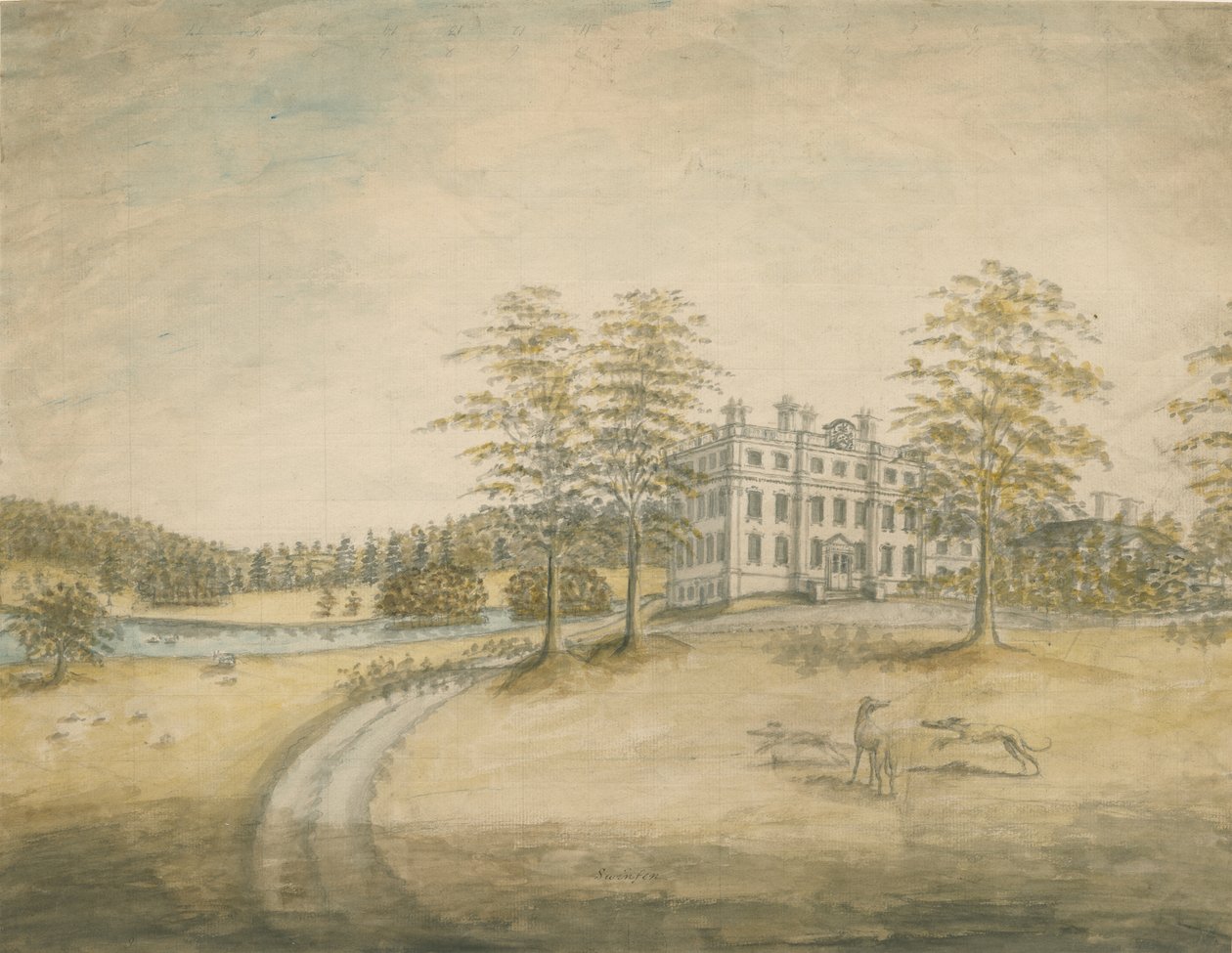 Swinfen Hall: akvarelmaleri og [c 1762-1798] af Stebbing Shaw