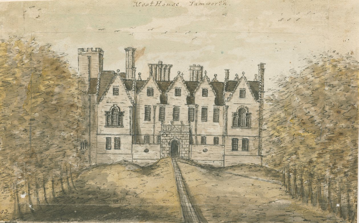 Tamworth - The Moat House: vandfarvemaleri, nd [1762-1802] af Stebbing Shaw
