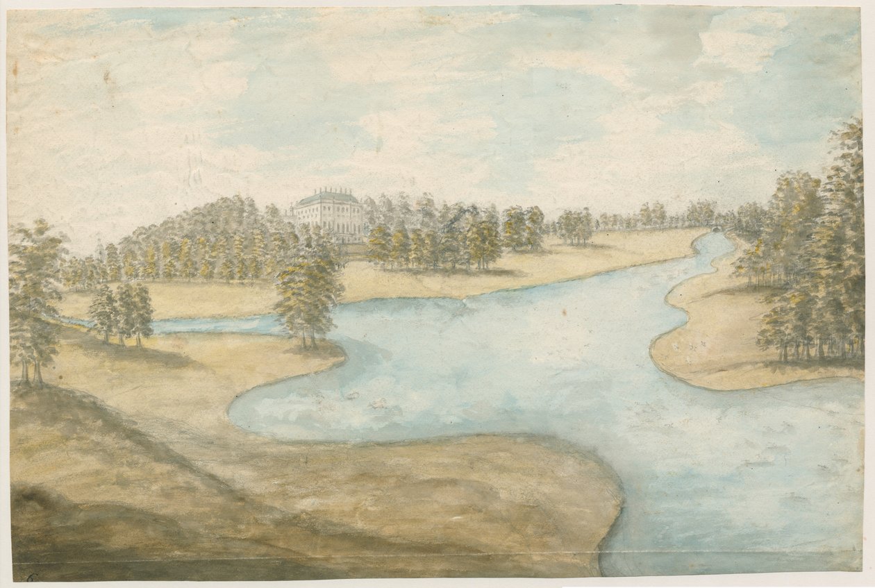 Teddesley Hall: vandfarvemaleri, nd [1762-1802] af Stebbing Shaw
