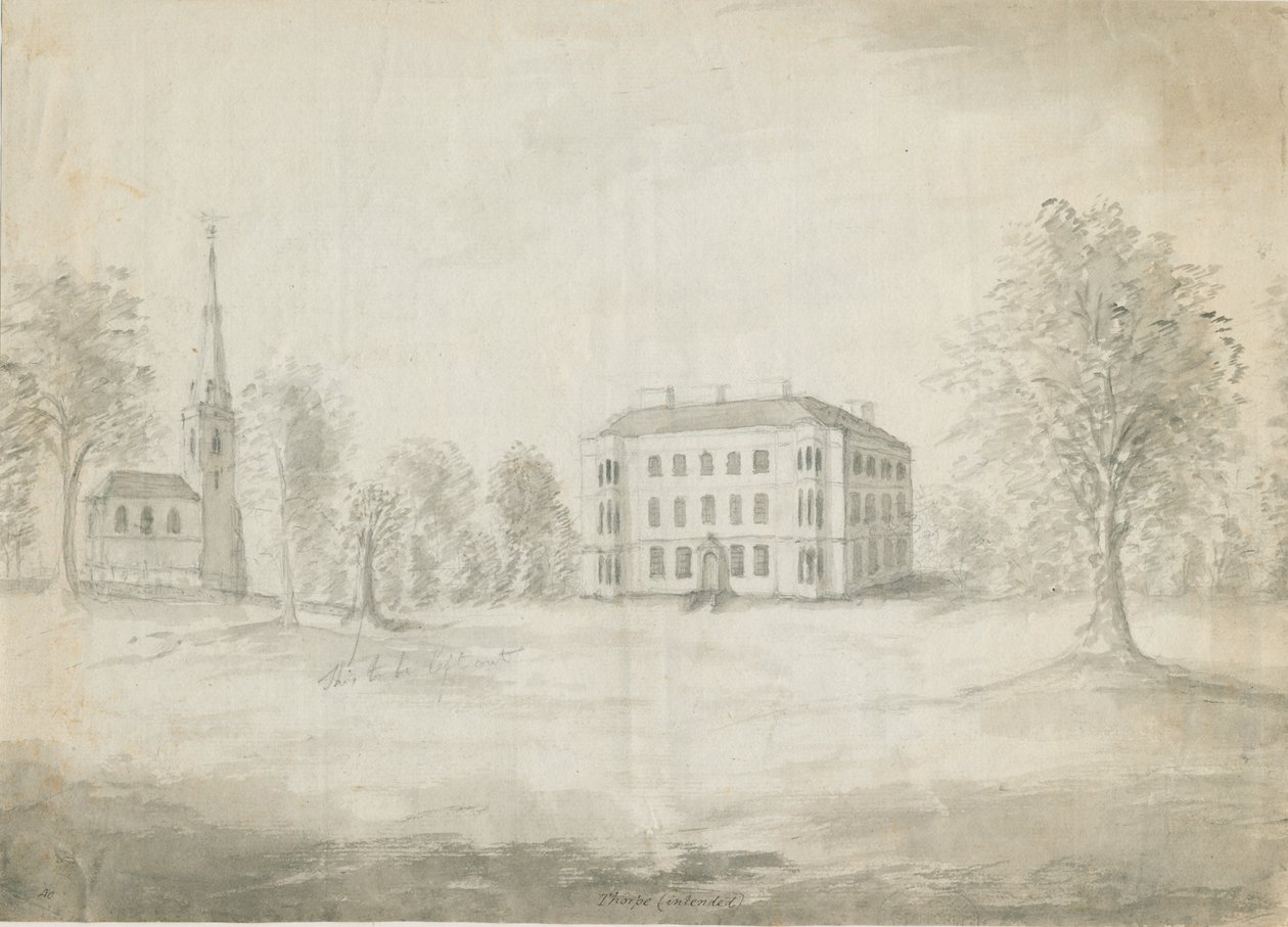 Thorpe Constantine Church and Hall: blyant- og vasketegning, nd [1762-1802] af Stebbing Shaw