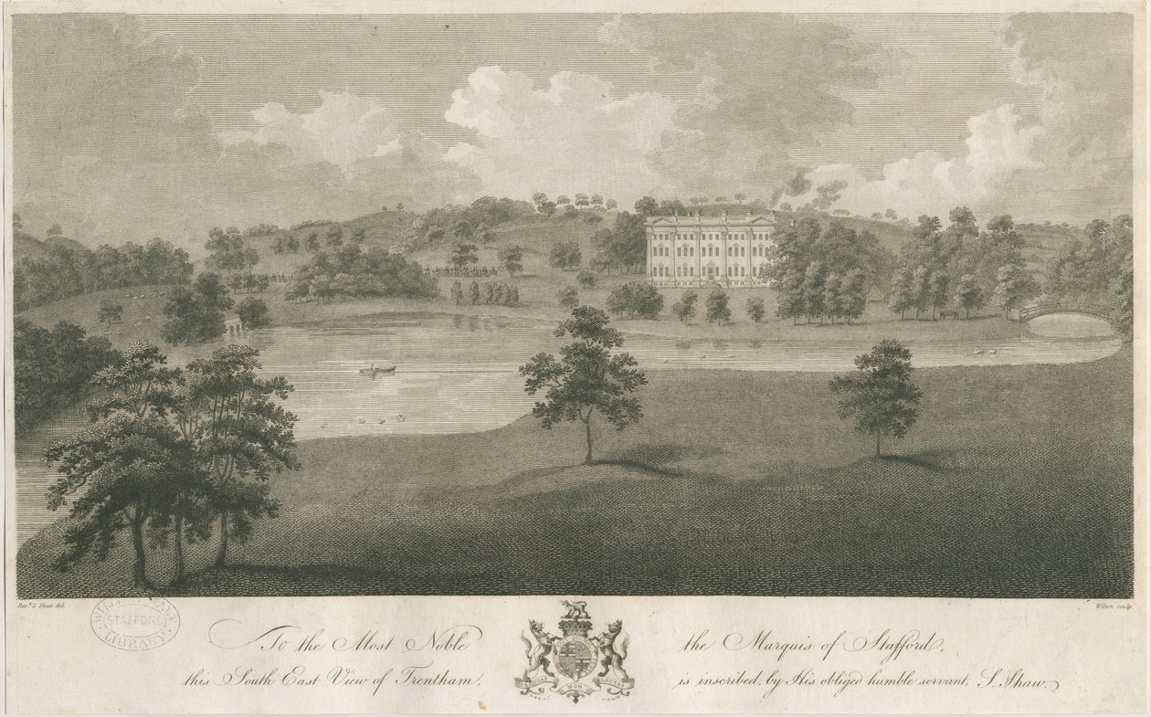 Trentham Hall: gravering, nd [c 1794] (tryk) af Stebbing Shaw