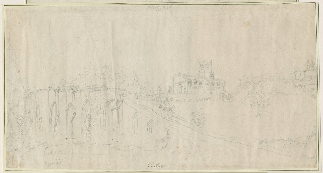 Tutbury Church and Castle - North East View: blyantstegning, nd [1762-1802] (tegning) af Stebbing Shaw