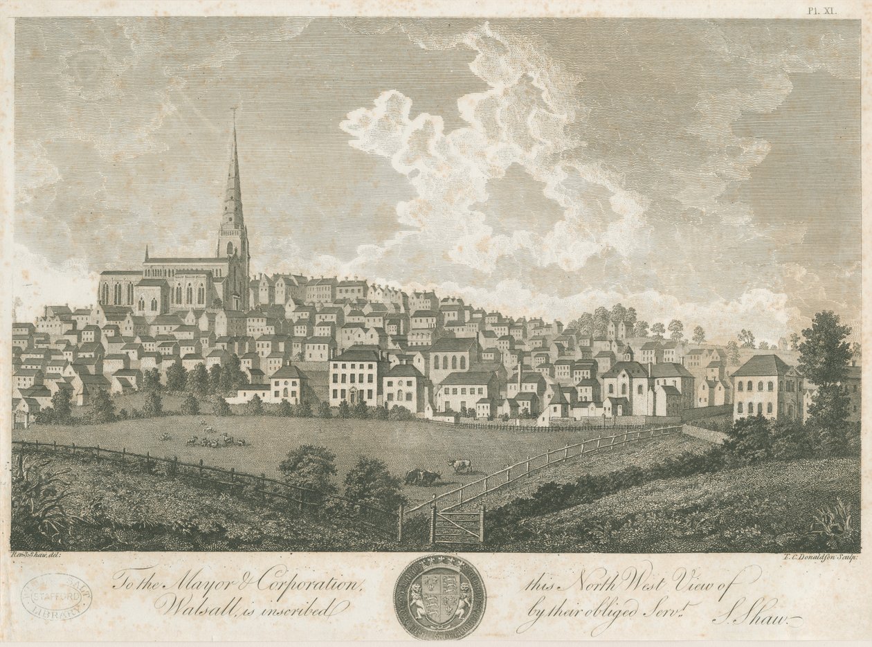 Walsall Town - North West View: gravering, nd [c 1798] af Stebbing Shaw