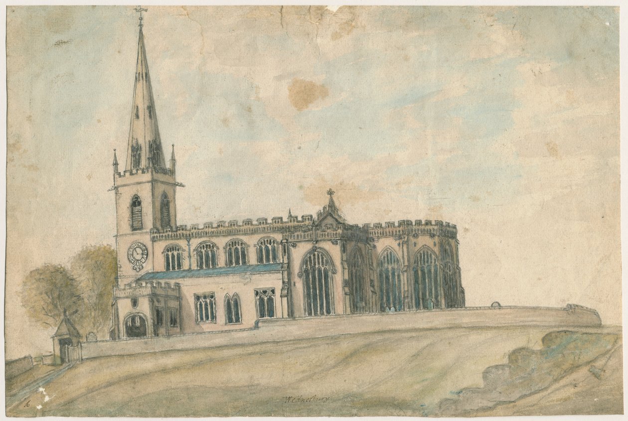 Wednesbury Church: vandfarvemaleri, nd [1762-1802] af Stebbing Shaw