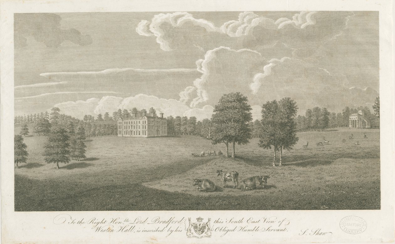 Weston-under-Lizard - Hall: gravering, nd [1762-1802] (tryk) af Stebbing Shaw