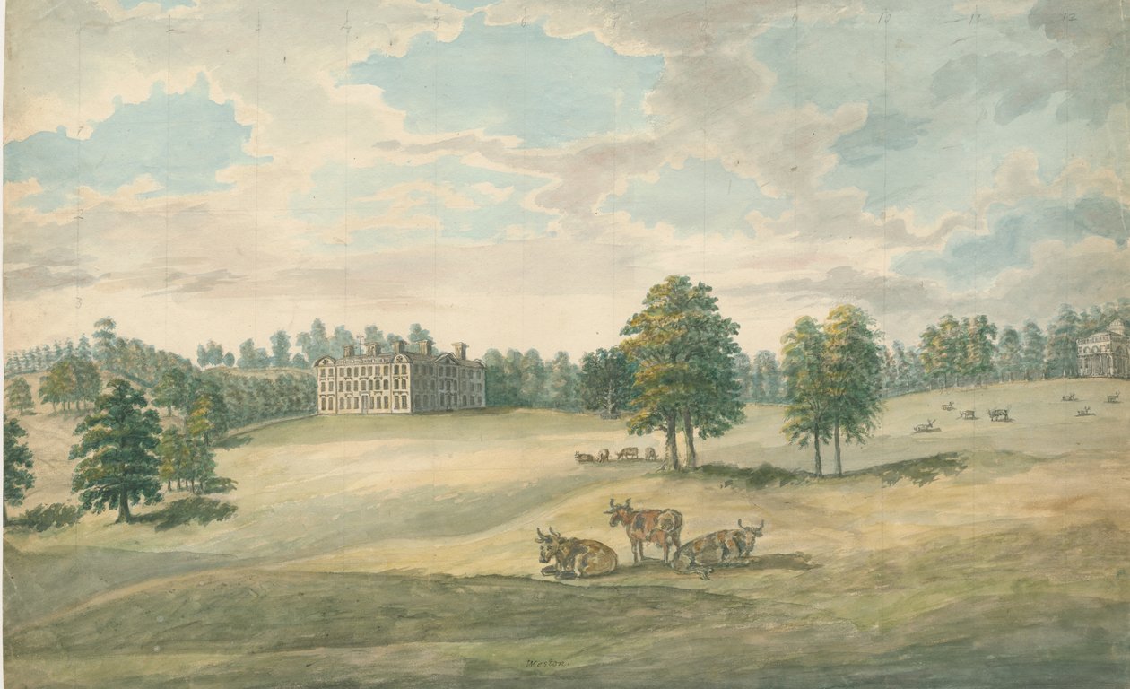 Weston-under-Lizard - Hall: vandfarvemaleri, nd [1762-1802] af Stebbing Shaw