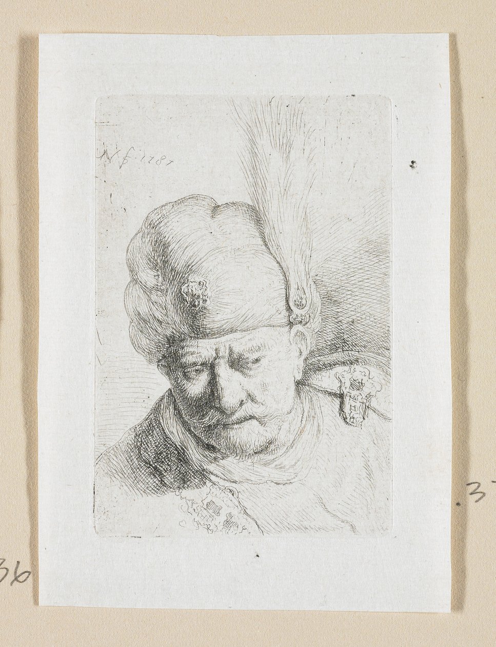 Hoved af en mand med en turban prydet med en fjer af Stefan Juliusz Norblin de la Gourdaine