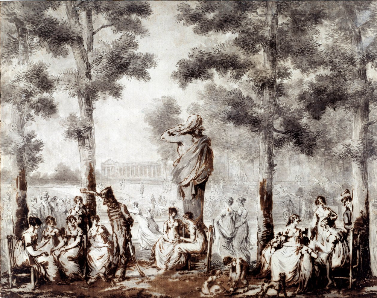 Udsigt over Tuileries terrasse i 1807 World udgang til parken. Tegning af Jean Pierre Norblin De La Gourdaine (1745-1830) 1807 Paris, Musee Carnavalet af Stefan Juliusz Norblin de la Gourdaine