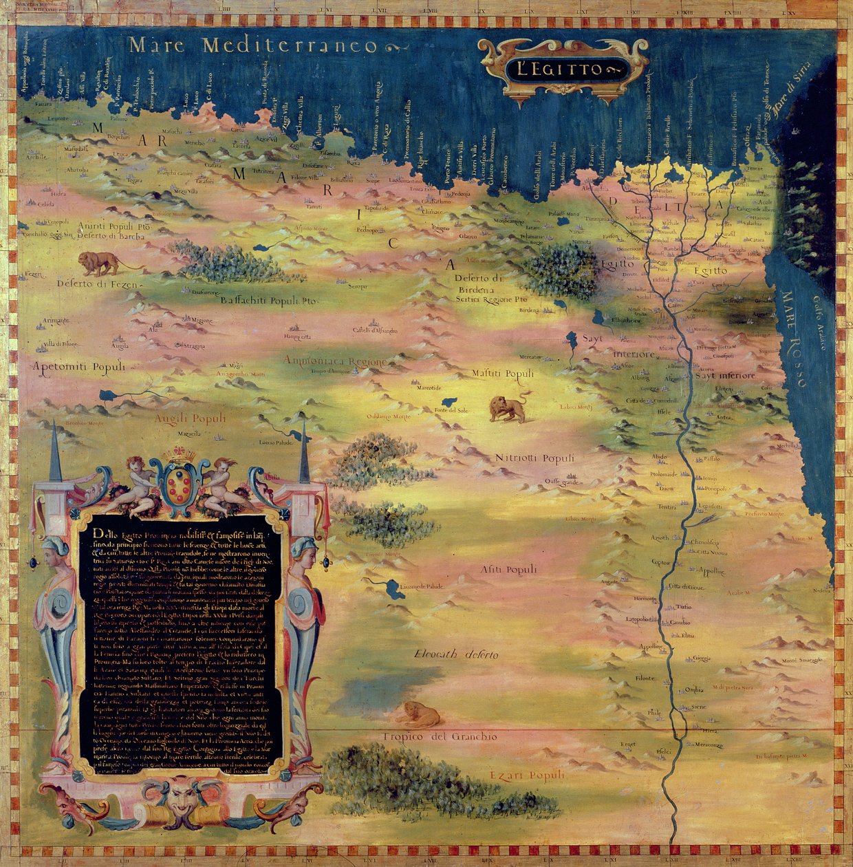 Kort over Egypten i det 16. århundrede, fra "Sala delle Carte Geografiche" (sal med geografiske kort) 1575 af Stefano Bonsignori