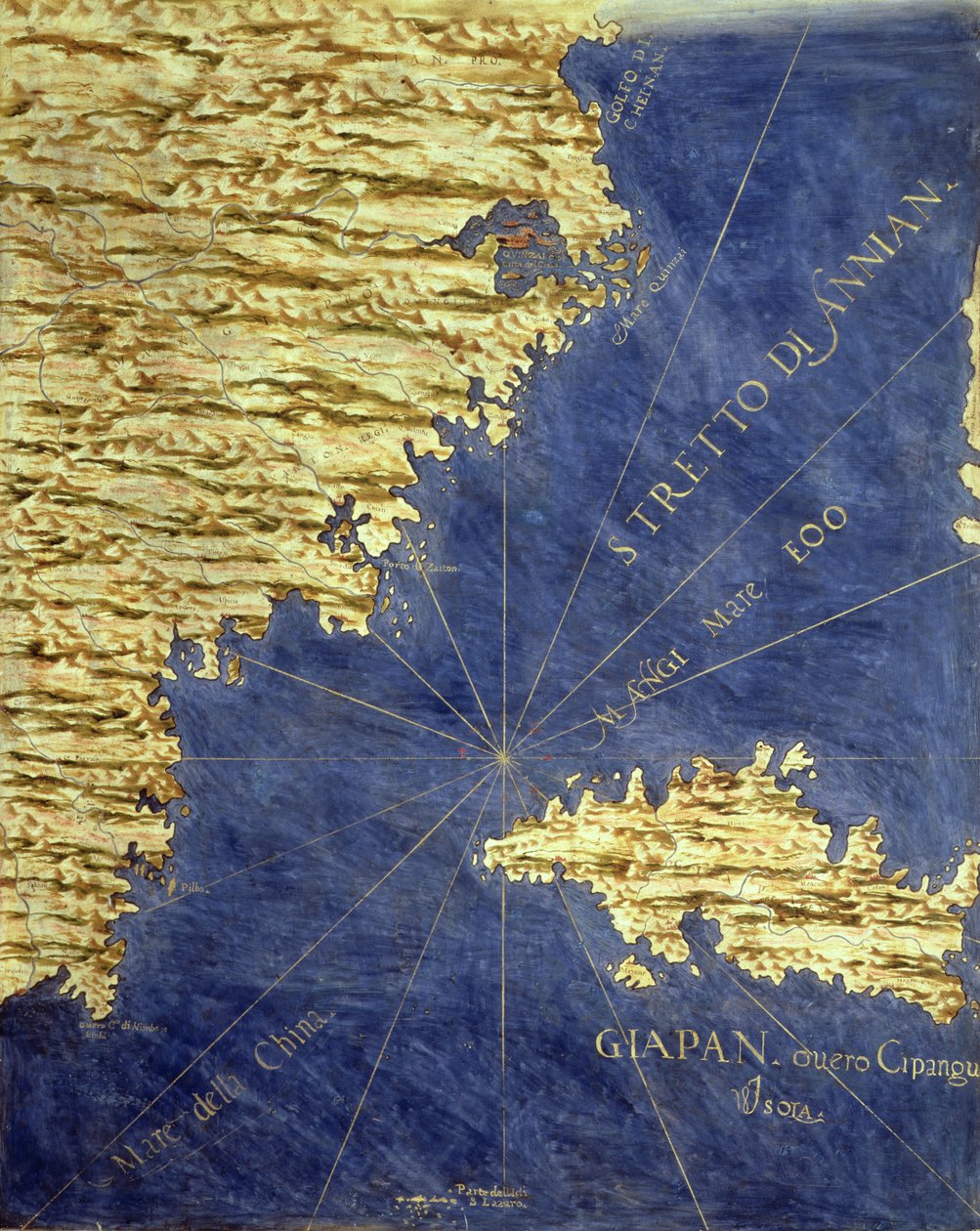 Kort over Japan i det sekstende århundrede, fra "Sala delle Carte Geografiche" (sal med geografiske kort) 1575 af Stefano Bonsignori