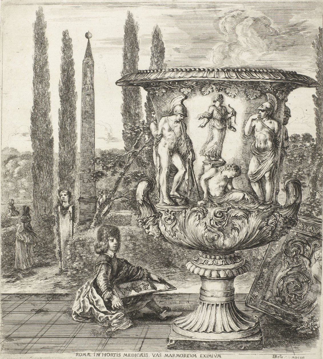 Den unge Cosimo III de Medici tegner Medici-vasen, 1656 af Stefano della Bella