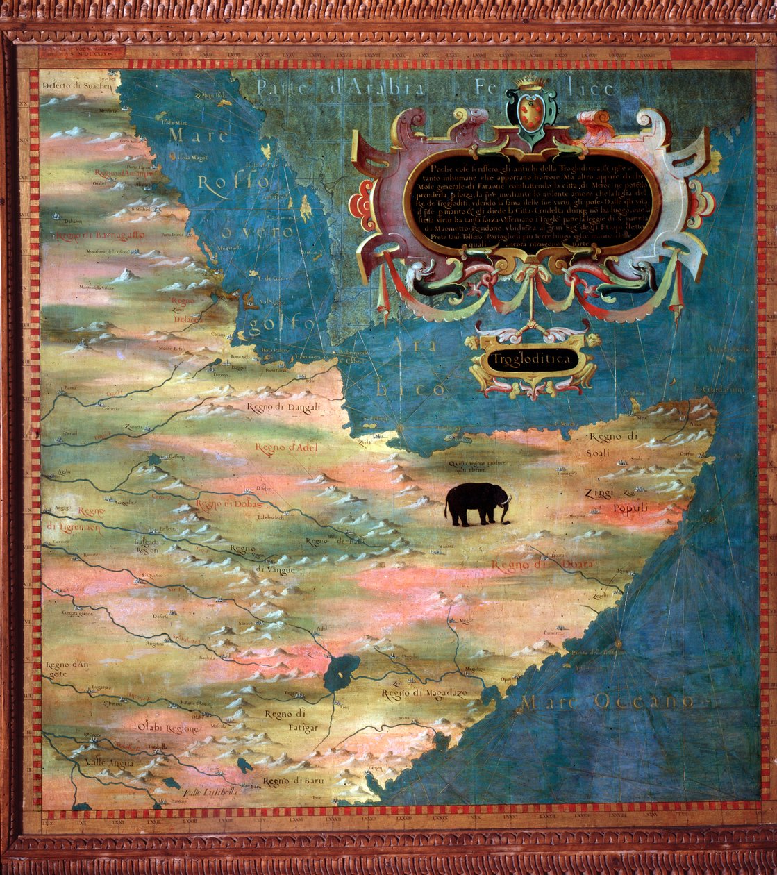 Østafrika (Somalia og Etiopien) Kort lavet af Stefano Bonsignori (? -1589) italiensk kosmograf og maler. Omkring 1581. Firenze, Palazzo Vecchio, Sala del Mappamondo af Stefano Buonsignori
