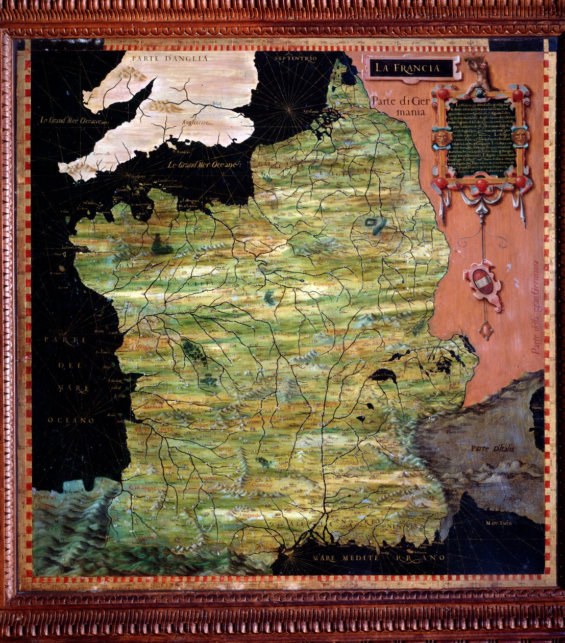 Frankrig Kort lavet af Stefano Bonsignori (? -1589) italiensk kosmograf og maler. Omkring 1581. Firenze, Palazzo Vecchio, Sala del Mappamondo af Stefano Buonsignori