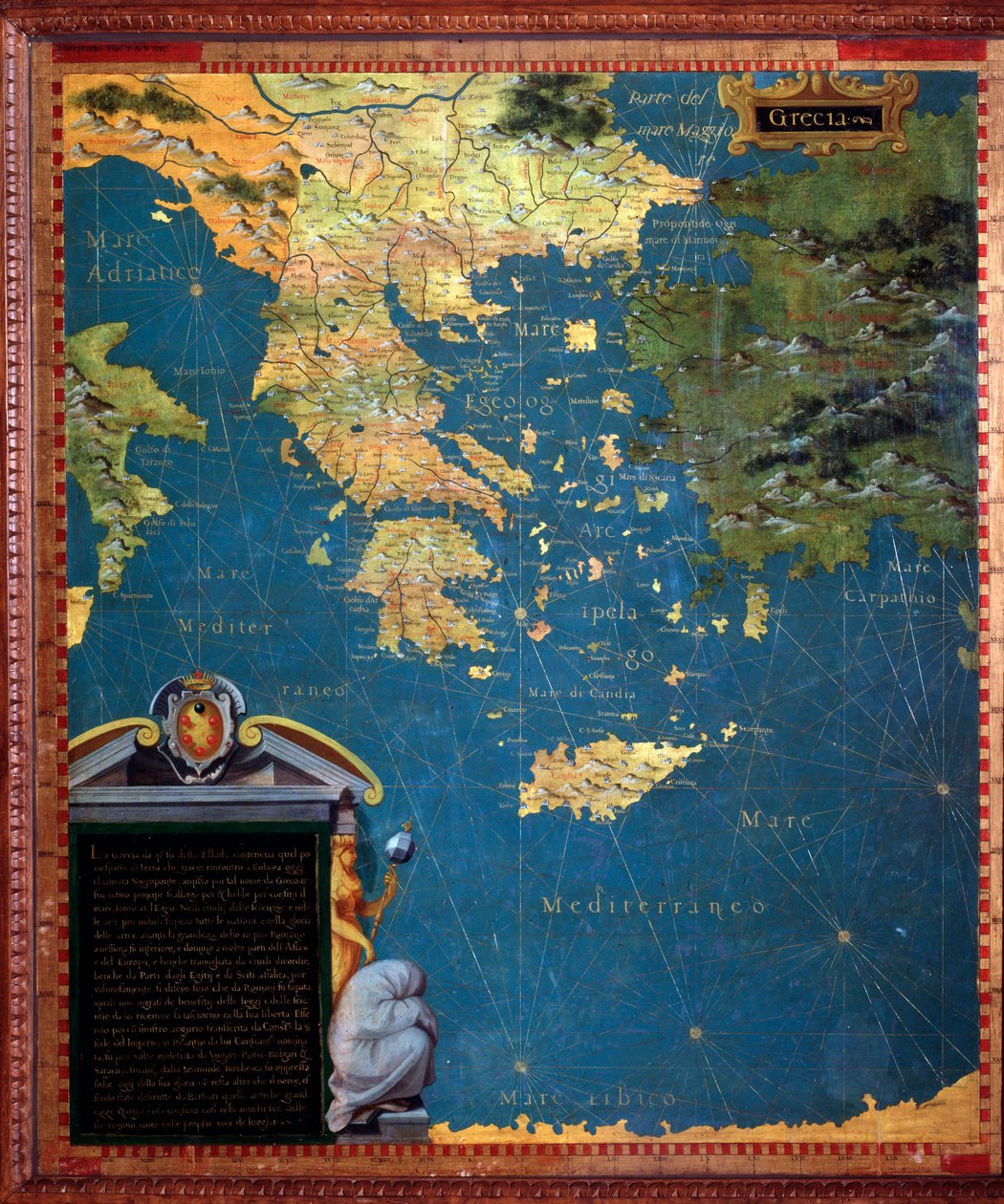 Grækenland Kort lavet af Stefano Bonsignori (? -1589) italiensk kosmograf og maler. Omkring 1581. Firenze, Palazzo Vecchio, Sala del Mappamondo af Stefano Buonsignori
