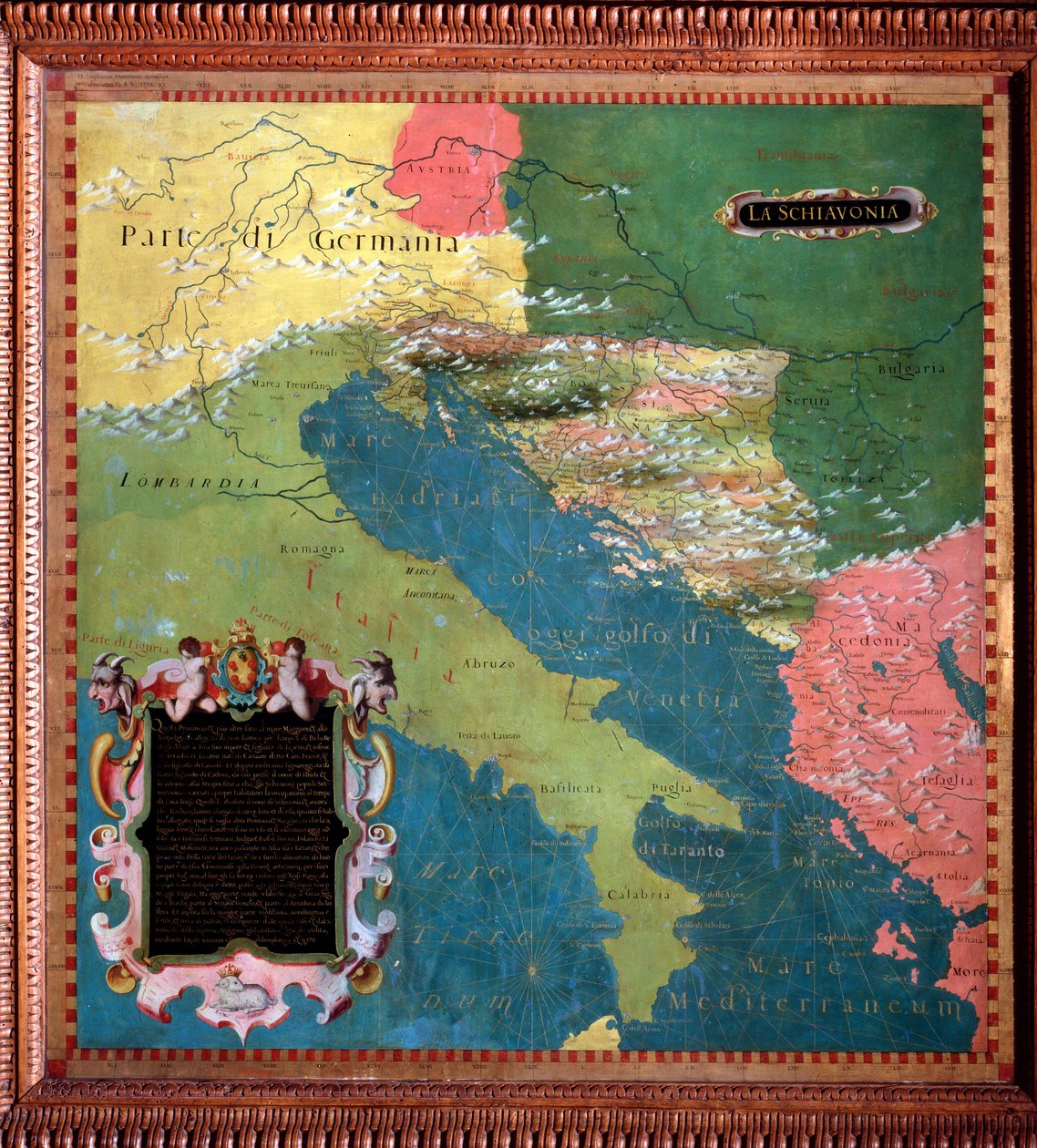 Italien og Jugoslavien (slaviske lande) Kort lavet af Stefano Bonsignori (? -1589) italiensk kosmograf og maler. Omkring 1581. Firenze, Palazzo Vecchio, Sala del Mappamondo af Stefano Buonsignori
