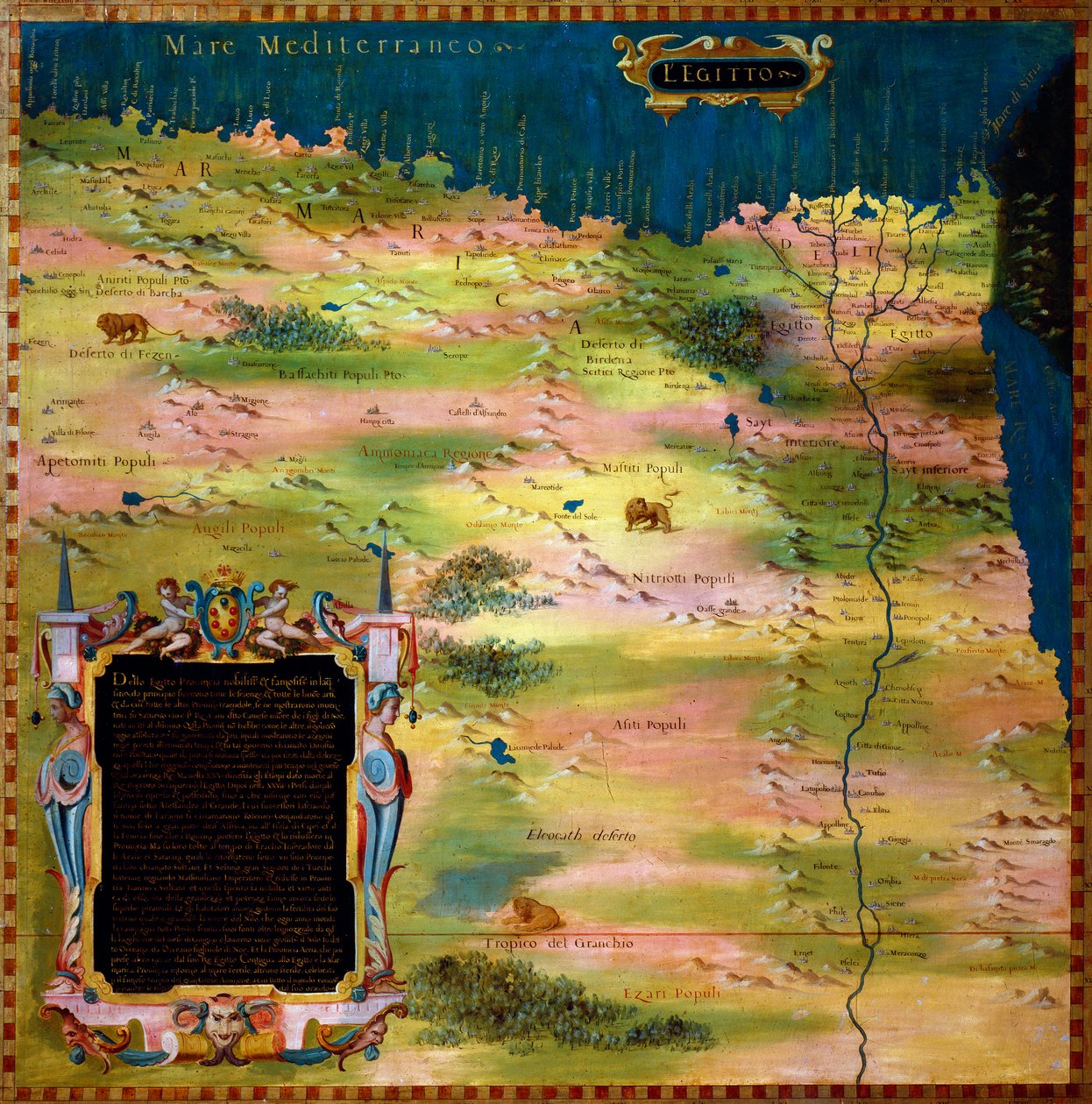 Kort over Egypten af Stefano Bonsignori (Buonsignori) (død 1589) 1581 Maleri af skabene i rummet af geografiske kort. Palazzo Vecchio, Sala del Mappamondo Firenze af Stefano Buonsignori
