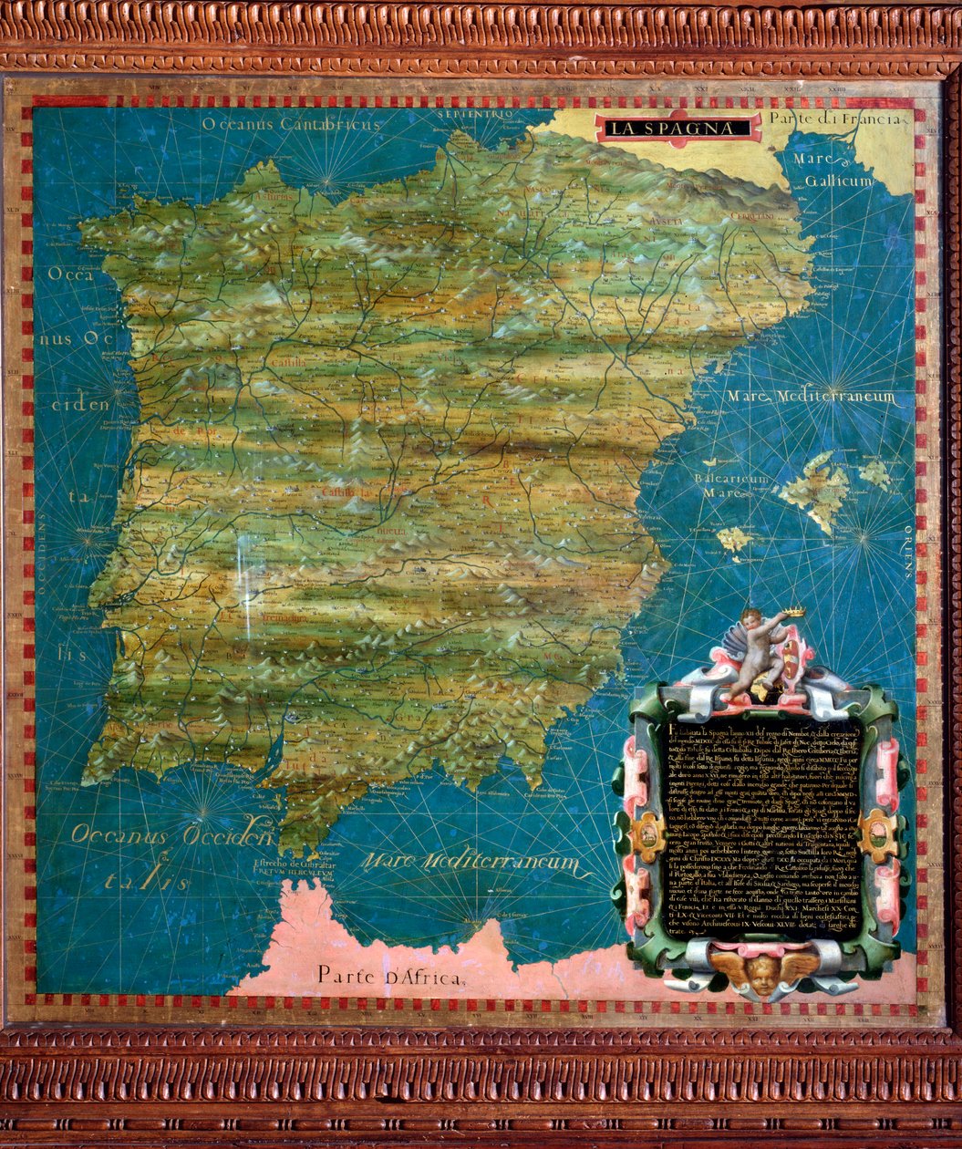 Spanien og Portugal Kort lavet af Stefano Bonsignori (? -1589) italiensk kosmograf og maler. Omkring 1581. Firenze, Palazzo Vecchio, Sala del Mappamondo af Stefano Buonsignori