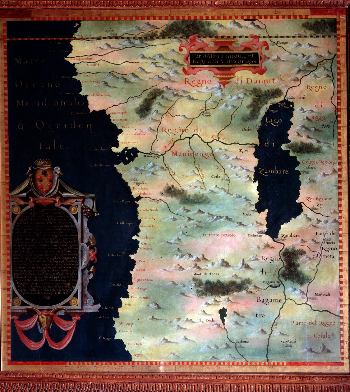 Vestafrika (Congo og Angola) Kort lavet af Stefano Bonsignori (? -1589) italiensk kosmograf og maler. Omkring 1581. Firenze, Palazzo Vecchio, Sala del Mappamondo af Stefano Buonsignori