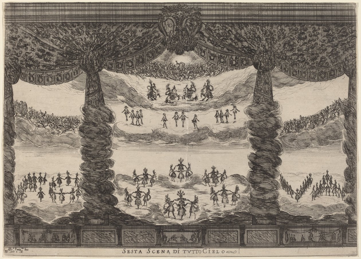 Sjette scene af hele himlen af Stefano Della Bella after Alfonso Parigi II