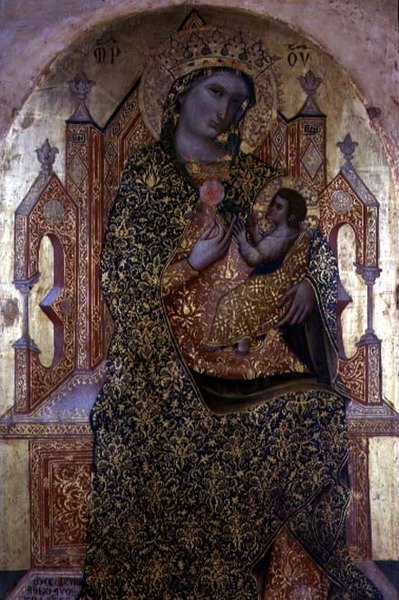 Madonna and Child Enthroned (tempera på panel) af Stefano Veneziano