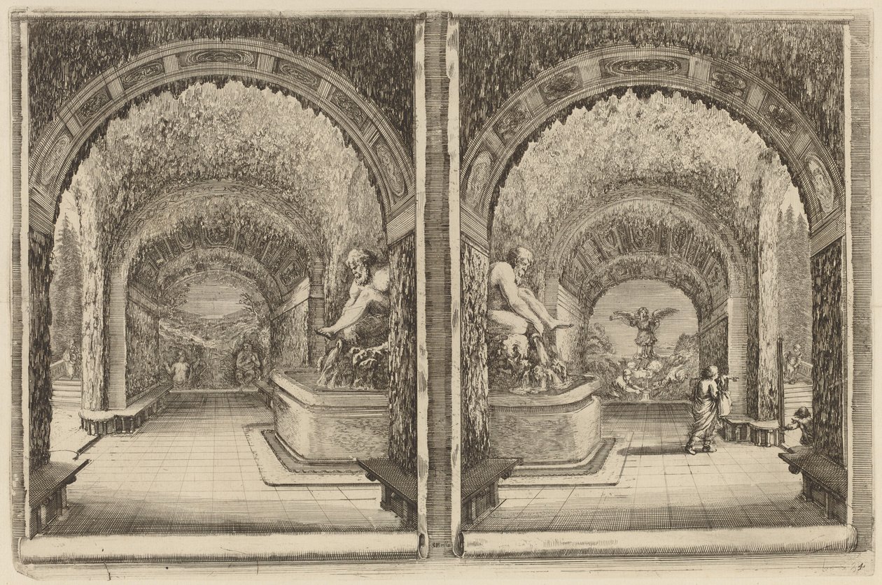 En grotte set fra to forskellige synspunkter, sandsynligvis 1653. af Stefano della Bella