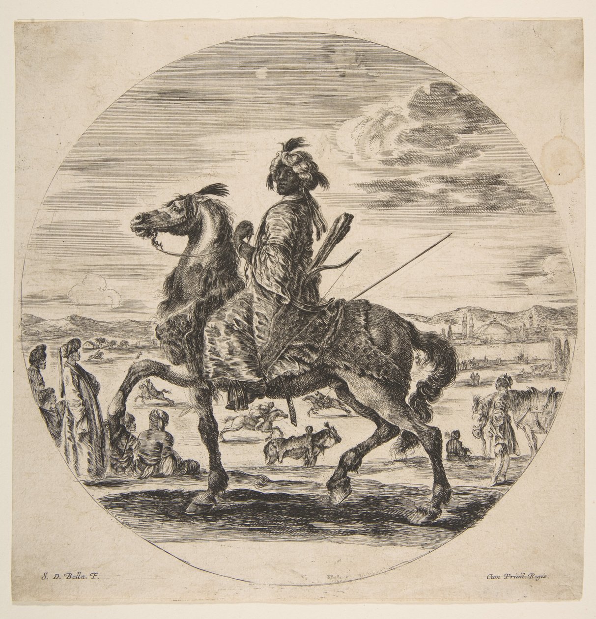 En maurisk rytter vendt mod venstre, stående og siddende tyrkere i mellemgrunden, en..., ca. 1651. af Stefano della Bella