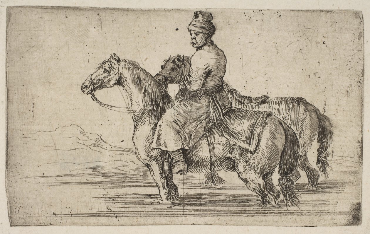 En polsk brudgom badende heste, ca. 1662. af Stefano della Bella