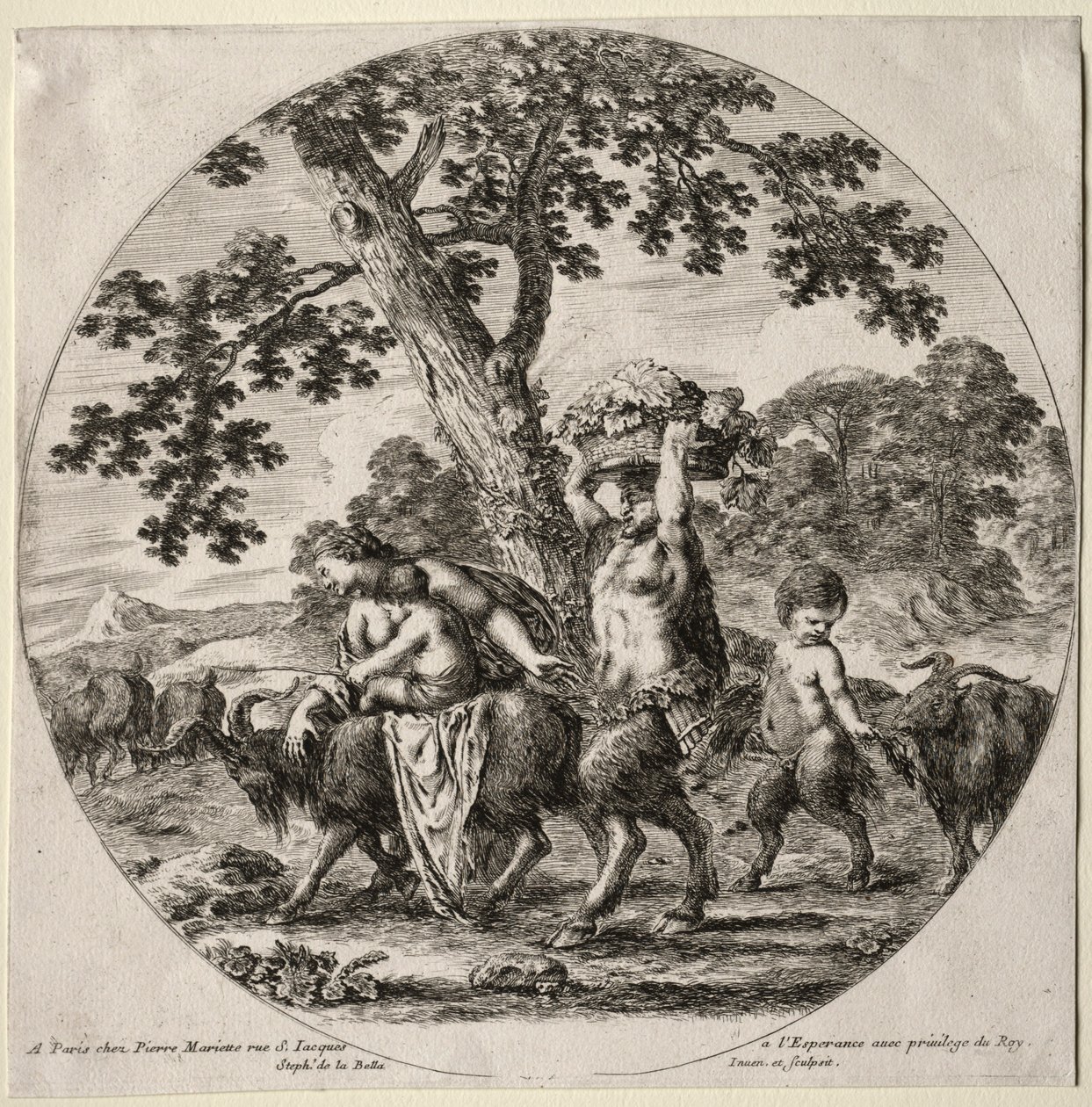 En Satyr-familie på rejse. af Stefano della Bella
