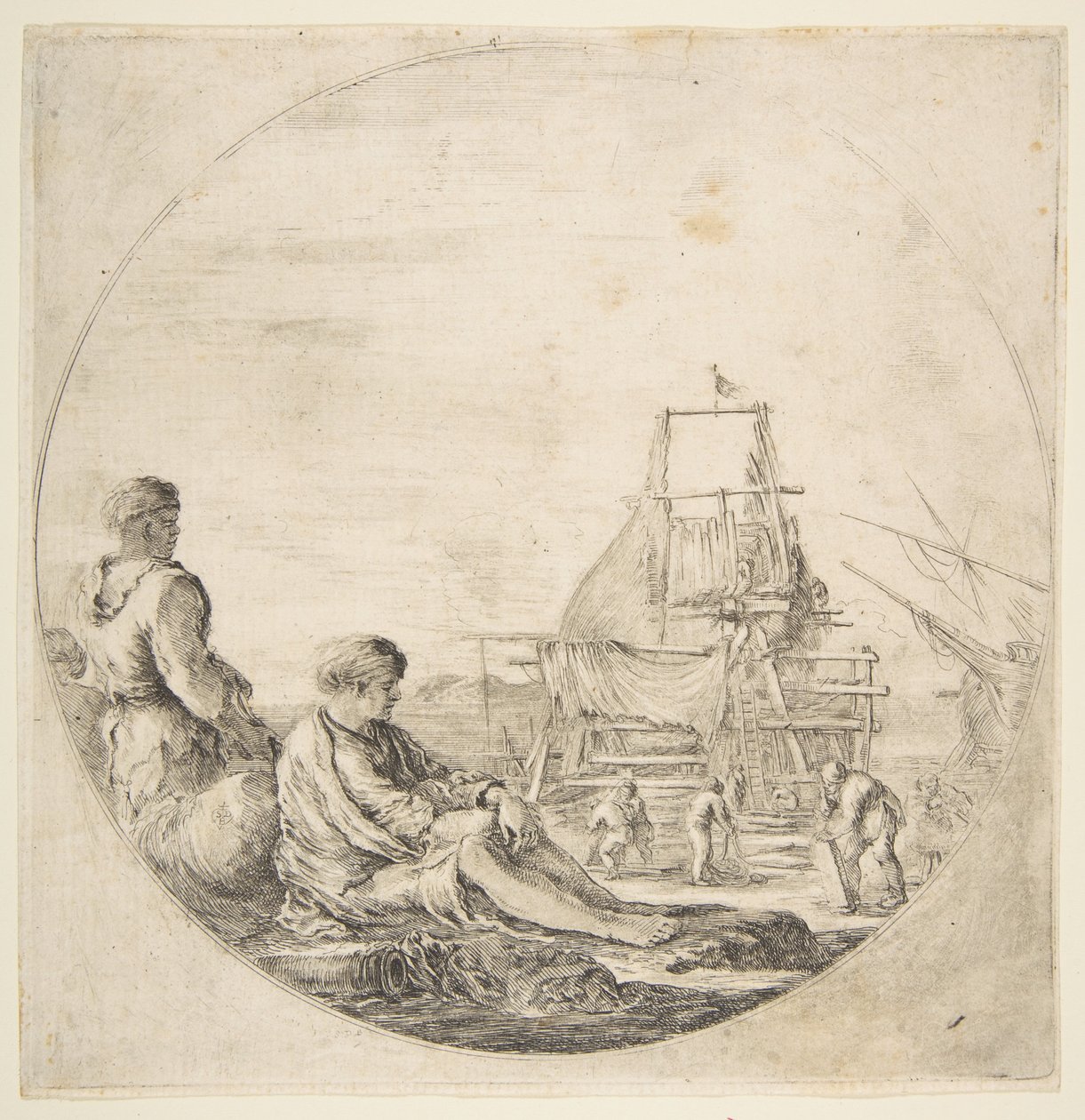 En siddende hvid sømand, en stående sort sømand, ca. 1660. af Stefano della Bella