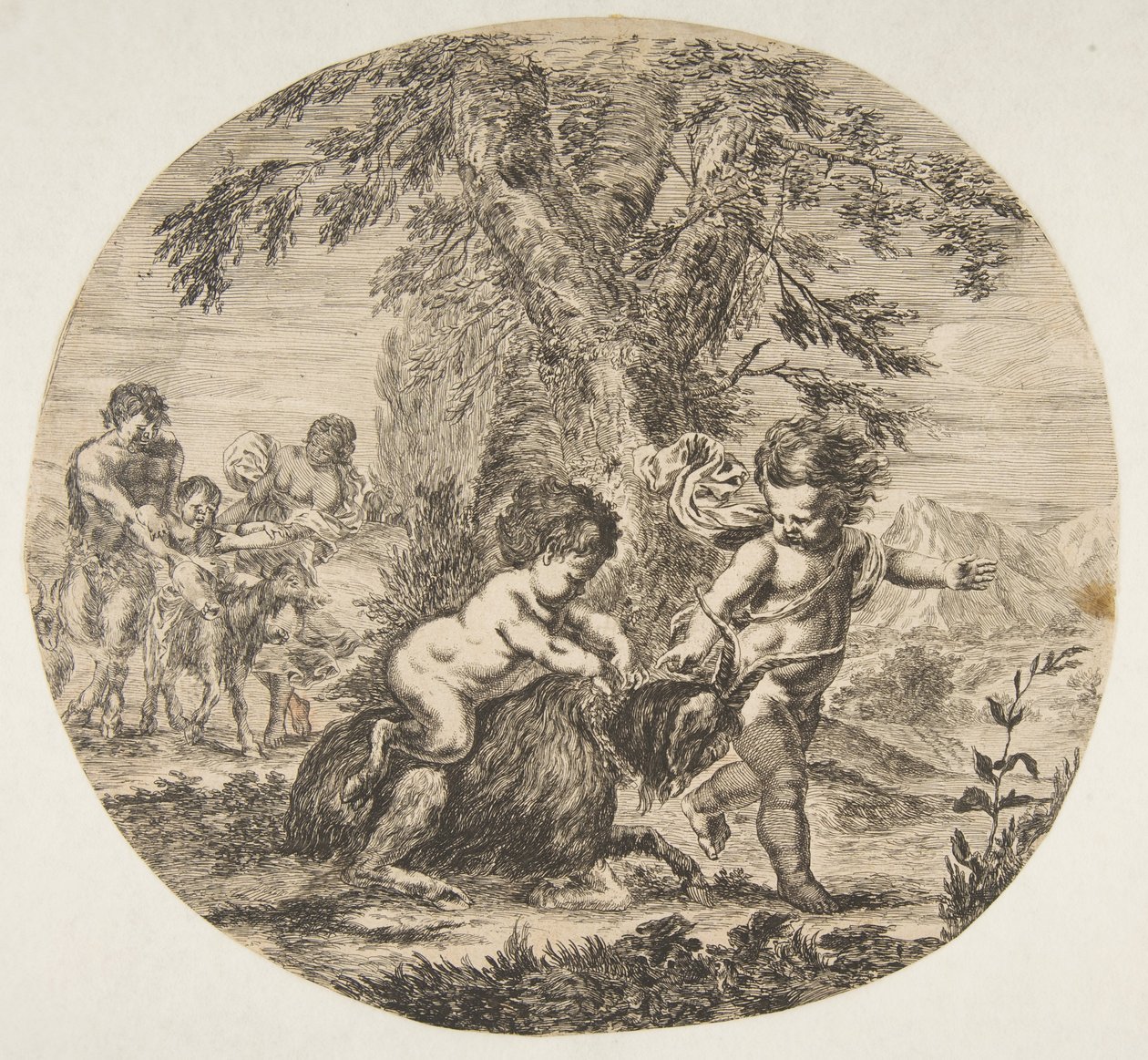 Et barn og et satyrbarn leger med en ged, ca. 1657. af Stefano della Bella