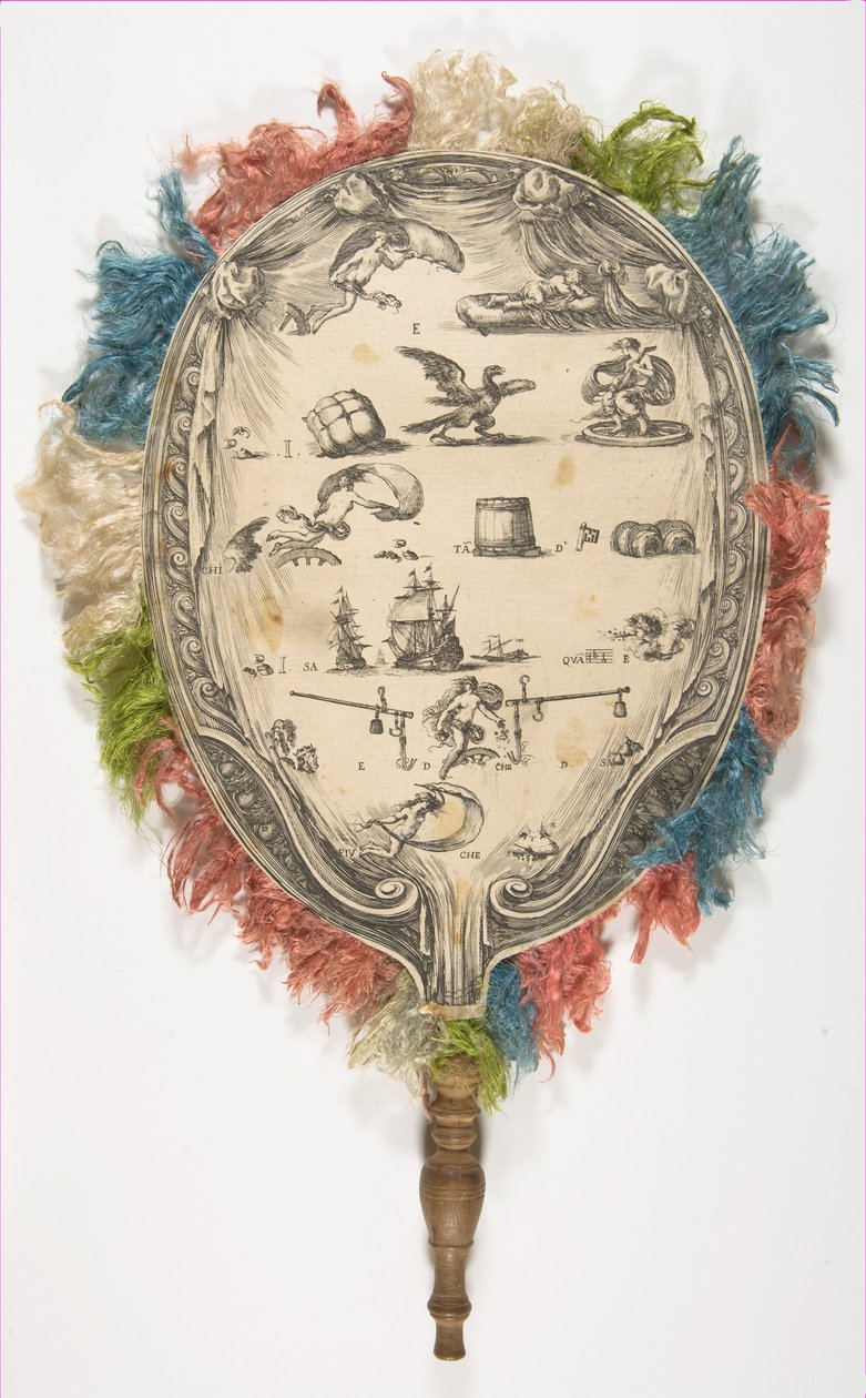 En fan med en rebus på Love på den ene side Fortune på den anden, ca. 1639. af Stefano della Bella