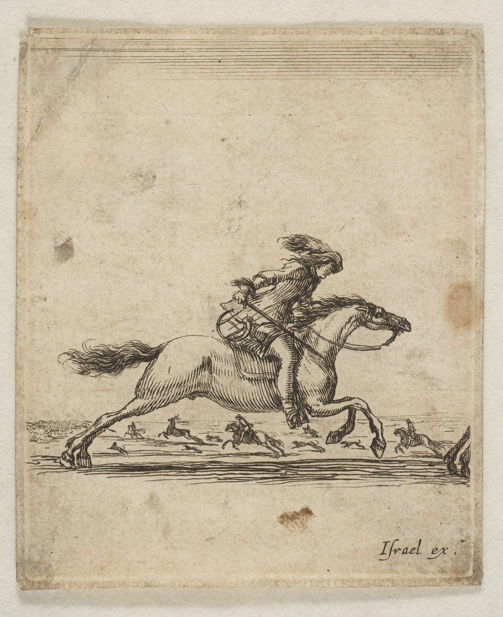En rytter med sværd i hånden galopperer mod højre, andre ryttere galoperer..., ca. 1645-46. af Stefano della Bella