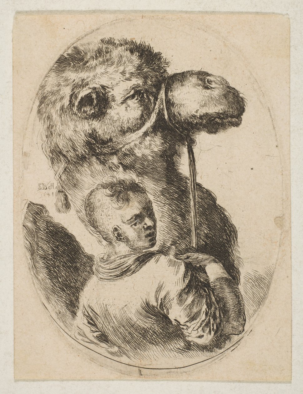 En slave holder en kamel ved tøjlen, fra flere hoveder i persisk stil Plusieurs ..., 1649. af Stefano della Bella