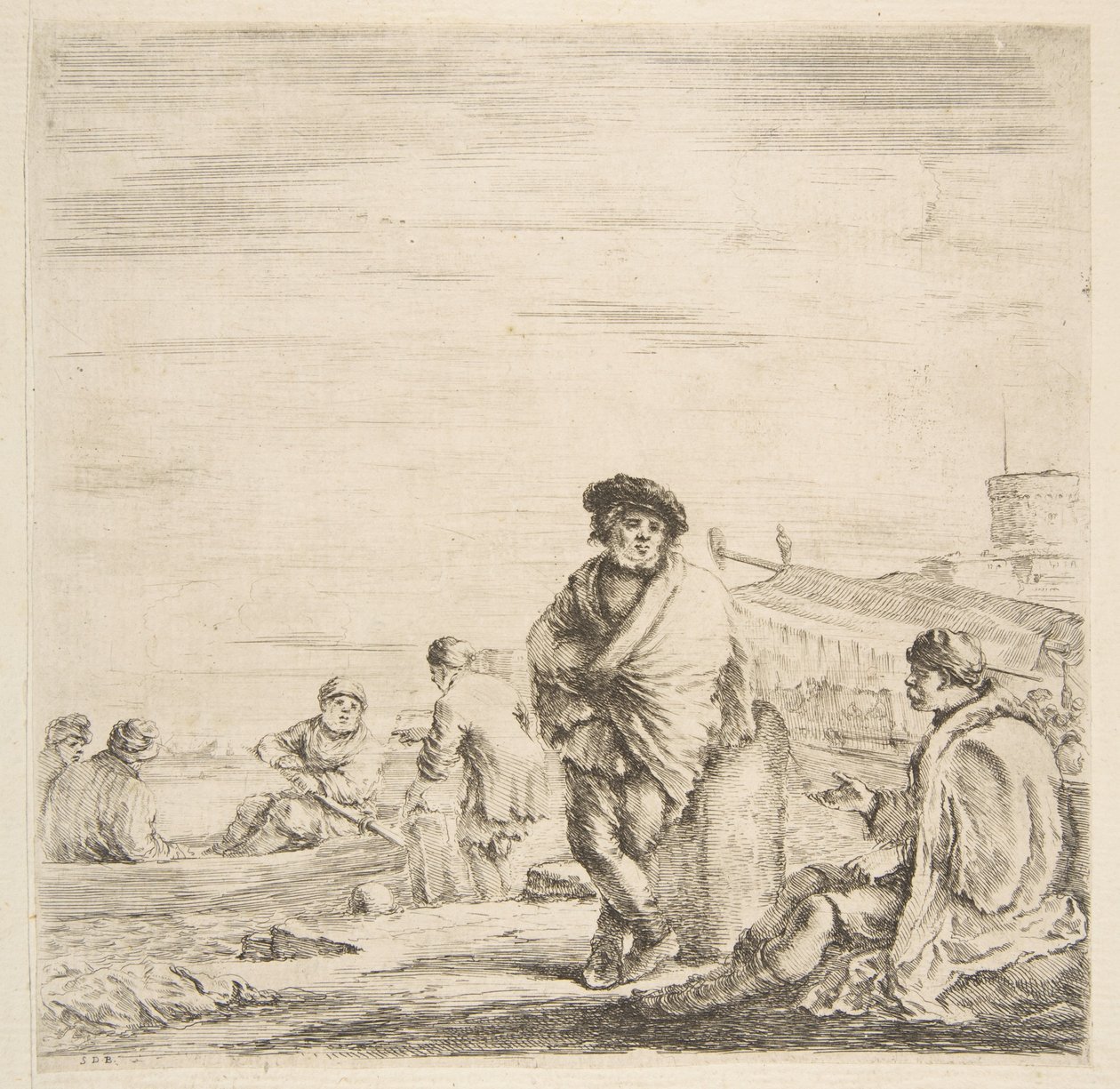 En stående sømand taler med en siddende Levantine, ca. 1660. af Stefano della Bella